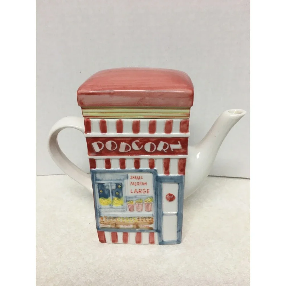 MSRF Inc. 2-Sided Collectible Ceramic Teapot Home Movie And Popcorn